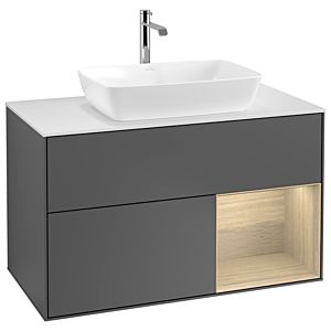 Villeroy und Boch Finion Waschtischunterschrank G781PCGK 100cm, Abdeckplatte white matt, Emotion, Regale Oak Veneer, Anthracite matt