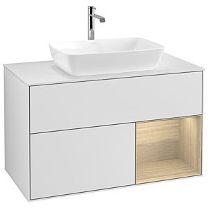 Villeroy et Boch Finion Villeroy et Boch G781PCMT 100cm, plaque de recouvrement blanc mat, Emotion, étagères Oak Veneer , laqué blanc mat