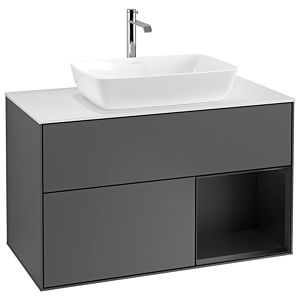 Villeroy und Boch Finion Waschtischunterschrank G781PDGK 100cm, Abdeckplatte white matt, Emotion, Regale Black matt lacquer, Anthracite matt