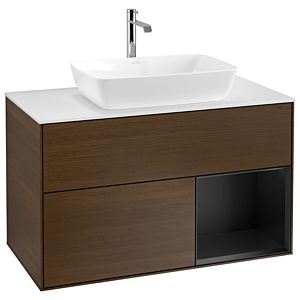 Villeroy and Boch Finion Villeroy and Boch Finion G781PDGN 100cm, cover plate white matt, Emotion, shelves black matt lacquer, walnut veneer