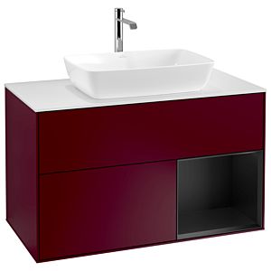 Villeroy und Boch Finion Waschtischunterschrank G781PDHB 100cm, Abdeckplatte white matt, Emotion, Regale Black matt lacquer, Peony Matt