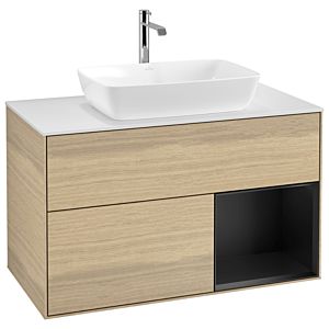 Villeroy and Boch Finion Villeroy and Boch Finion G781PDPC 100cm, cover plate white matt, Emotion, shelves black matt lacquer, Oak Veneer