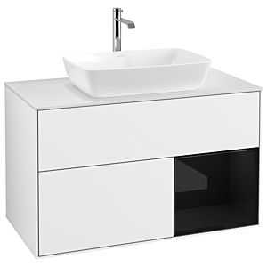 Villeroy und Boch Finion Waschtischunterschrank G781PHGF 100cm, Abdeckplatte white matt, Emotion, Regale Glossy black lacquer, Glossy white lacquer