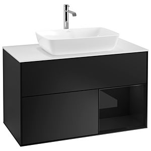 Villeroy und Boch Finion Waschtischunterschrank G781PHPD 100cm, Abdeckplatte white matt, Emotion, Regale Glossy black lacquer, Black matt lacquer