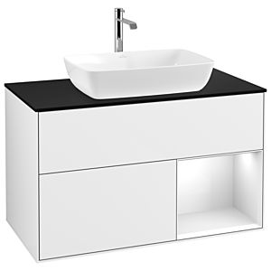 Villeroy und Boch Finion Waschtischunterschrank G782GFGF 100cm, Abdeckplatte black matt, Emotion, Regale Glossy white lacquer, Glossy white lacquer
