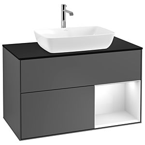 Villeroy und Boch Finion Waschtischunterschrank G782GFGK 100cm, Abdeckplatte black matt, Emotion, Regale Glossy white lacquer, Anthracite matt