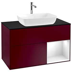 Villeroy und Boch Finion Waschtischunterschrank G782GFHB 100cm, Abdeckplatte black matt, Emotion, Regale Glossy white lacquer, Peony Matt
