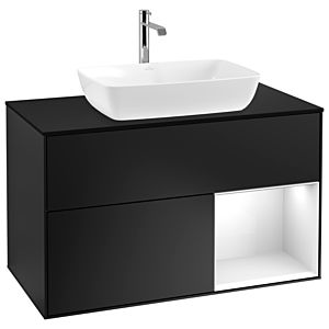Villeroy und Boch Finion Waschtischunterschrank G782GFPD 100cm, Abdeckplatte black matt, Emotion, Regale Glossy white lacquer, Black matt lacquer