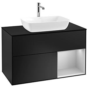 Villeroy und Boch Finion Waschtischunterschrank G782GJPD 100cm, Abdeckplatte black matt, Emotion, Regale Light grey matt lacquer, Black matt lacquer