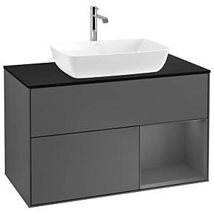 Villeroy und Boch Finion Waschtischunterschrank G782GKGK 100cm, Abdeckplatte black matt, Emotion, Regale Anthracite matt lacquer, Anthracite matt