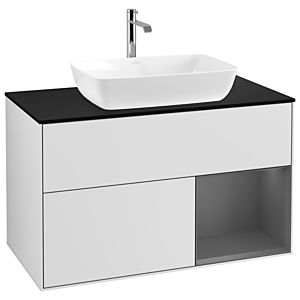 Villeroy et Boch Finion Villeroy et Boch G782GKMT 100cm, plaque de finition noir mat, Emotion, étagères Laque anthracite mat, Laque blanc mat