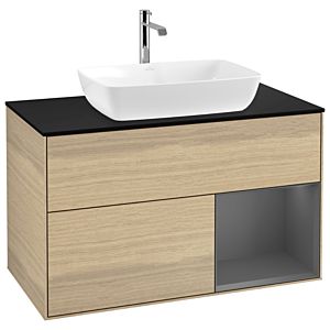 Villeroy and Boch Finion Villeroy and Boch Finion G782GKPC 100cm, cover plate black matt, Emotion, shelves anthracite matt lacquer, Oak Veneer