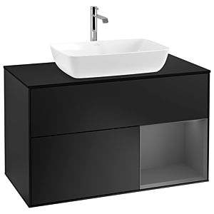 Villeroy und Boch Finion Waschtischunterschrank G782GKPD 100cm, Abdeckplatte black matt, Emotion, Regale Anthracite matt lacquer, Black matt lacquer