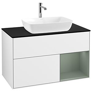 Villeroy and Boch Finion Villeroy and Boch Finion G782GMGF 100cm, cover plate black matt, Emotion, shelves olive matt lacquer, glossy white lacquer