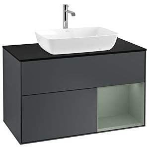 Villeroy und Boch Finion Waschtischunterschrank G782GMHG 100cm, Abdeckplatte black matt, Emotion, Regale Olive matt lacquer, Midnight Blue Matt Lacquer