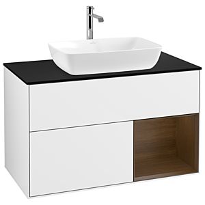 Villeroy and Boch Finion Villeroy and Boch Finion G782GNGF 100cm, cover plate black matt, Emotion, shelves Walnut Veneer , glossy white lacquer
