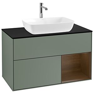 Villeroy et Boch Finion Villeroy et Boch G782GNGM 100cm, plaque de recouvrement noir mat, emotion, étagères Walnut Veneer , Olive Matt Lacquer