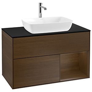 Villeroy et Boch Finion G782GNGN 100cm, plaque de finition noire mate, emotion, étagères Walnut Veneer , placage Walnut Veneer