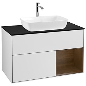 Villeroy and Boch Finion Villeroy and Boch Finion G782GNMT 100cm, cover plate black matt, Emotion, shelves Walnut Veneer , white matt lacquer