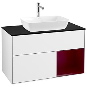 Villeroy and Boch Finion Villeroy and Boch Finion G782HBGF 100cm, cover plate black matt, Emotion, shelves Peony matt lacquer, glossy white lacquer