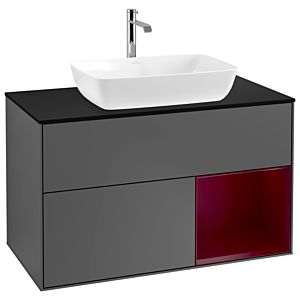 Villeroy et Boch Finion Villeroy et Boch G782HBGK 100cm, plaque de finition noir mat, Emotion, étagères Peony laqué mat, anthracite mat