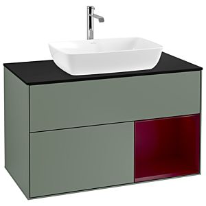 Villeroy und Boch Finion Waschtischunterschrank G782HBGM 100cm, Abdeckplatte black matt, Emotion, Regale Peony matt lacquer, Olive Matt Lacquer