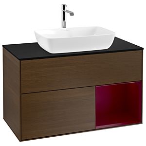 Villeroy et Boch Finion Villeroy et Boch G782HBGN 100cm, plaque de recouvrement noire mate, Emotion, étagères en laque matte Peony , placage Peony