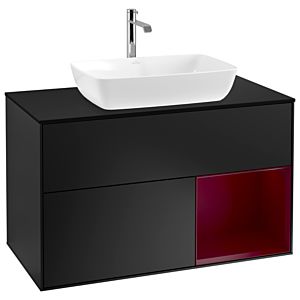 Villeroy und Boch Finion Waschtischunterschrank G782HBPD 100cm, Abdeckplatte black matt, Emotion, Regale Peony matt lacquer, Black matt lacquer