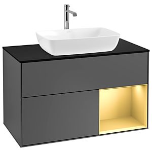 Villeroy et Boch Finion Villeroy et Boch G782HFGK 100cm, plaque de recouvrement noir mat, Emotion, étagères laqué or mat, anthracite mat