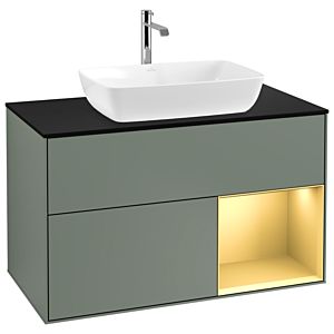 Villeroy et Boch Finion Villeroy et Boch G782HFGM 100cm, plaque de finition noir mat, Emotion, étagères laqué or mat, Olive Matt Lacquer