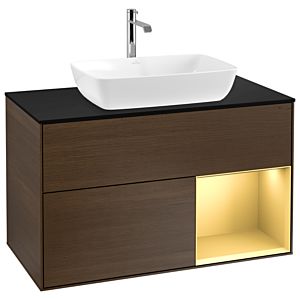 Villeroy and Boch Finion Villeroy and Boch Finion G782HFGN 100cm, cover plate black matt, Emotion, shelves gold matt lacquer, walnut veneer