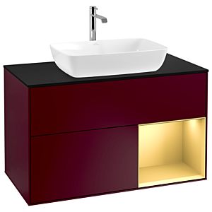 Villeroy und Boch Finion Waschtischunterschrank G782HFHB 100cm, Abdeckplatte black matt, Emotion, Regale Gold matt lacquer, Peony Matt