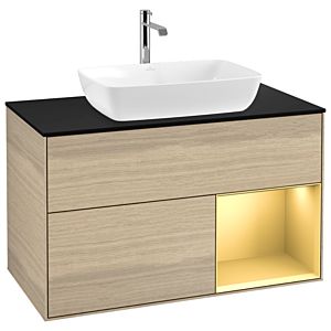 Villeroy and Boch Finion Villeroy and Boch Finion G782HFPC 100cm, cover plate black matt, Emotion, shelves gold matt lacquer, Oak Veneer