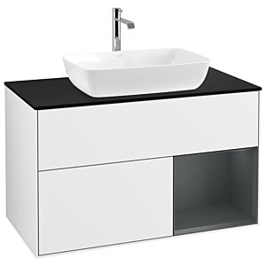 Villeroy and Boch Finion Villeroy and Boch Finion G782HGGF 100cm, cover plate black matt, Emotion, shelves Midnight matt lacquer, Glossy white lacquer
