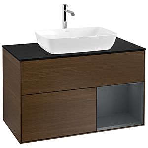 Villeroy and Boch Finion Villeroy and Boch Finion G782HGGN 100cm, cover plate black matt, Emotion, shelves Midnight matt lacquer, walnut veneer