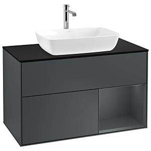 Villeroy und Boch Finion Waschtischunterschrank G782HGHG 100cm, Abdeckplatte black matt, Emotion, Regale Midnight matt lacquer, Midnight Blue Matt Lacquer