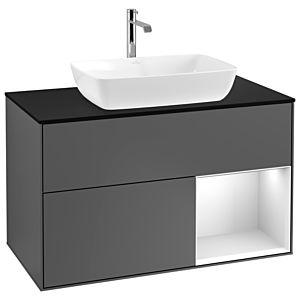 Villeroy und Boch Finion Waschtischunterschrank G782MTGK 100cm, Abdeckplatte black matt, Emotion, Regale White matt lacquer, Anthracite matt