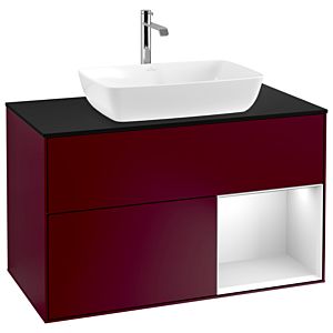 Villeroy und Boch Finion Waschtischunterschrank G782MTHB 100cm, Abdeckplatte black matt, Emotion, Regale White matt lacquer, Peony Matt
