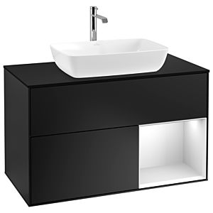 Villeroy et Boch Finion Villeroy et Boch G782MTPD 100cm, plaque de finition noir mat, Emotion, étagères laqué blanc mat, laqué noir mat