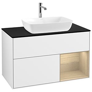 Villeroy und Boch Finion Waschtischunterschrank G782PCGF 100cm, Abdeckplatte black matt, Emotion, Regale Oak Veneer, Glossy white lacquer