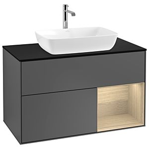 Villeroy et Boch Finion G782PCGK 100cm, plaque de recouvrement noire mate, Emotion, étagères Oak Veneer , anthracite mat
