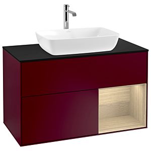 Villeroy und Boch Finion Waschtischunterschrank G782PCHB 100cm, Abdeckplatte black matt, Emotion, Regale Oak Veneer, Peony Matt