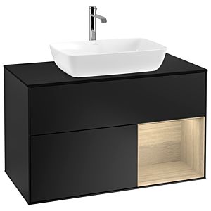 Villeroy und Boch Finion Waschtischunterschrank G782PCPD 100cm, Abdeckplatte black matt, Emotion, Regale Oak Veneer, Black matt lacquer