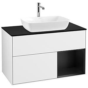Villeroy und Boch Finion Waschtischunterschrank G782PDGF 100cm, Abdeckplatte black matt, Emotion, Regale Black matt lacquer, Glossy white lacquer