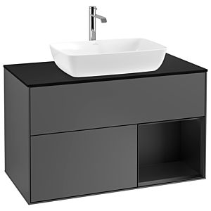 Villeroy et Boch Finion Villeroy et Boch G782PDGK 100cm, plaque de recouvrement noir mat, Emotion, étagères laqué noir mat, anthracite mat