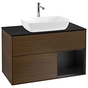 Villeroy et Boch Finion Villeroy et Boch G782PDGN 100cm, plaque de finition noir mat, Emotion, étagères Laque noire mate, placage noyer