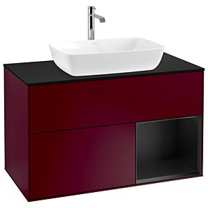 Villeroy und Boch Finion Waschtischunterschrank G782PDHB 100cm, Abdeckplatte black matt, Emotion, Regale Black matt lacquer, Peony Matt