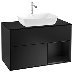 Villeroy und Boch Finion Waschtischunterschrank G782PDPD 100cm, Abdeckplatte black matt, Emotion, Regale Black matt lacquer, Black matt lacquer