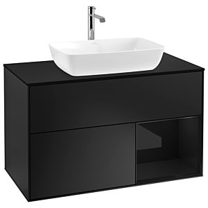 Villeroy und Boch Finion Waschtischunterschrank G782PHPD 100cm, Abdeckplatte black matt, Emotion, Regale Glossy black lacquer, Black matt lacquer