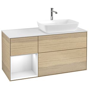 Villeroy and Boch Finion Villeroy and Boch Finion G801GFPC 120cm, cover plate matt white, Emotion, shelves Glossy white lacquer, Oak Veneer